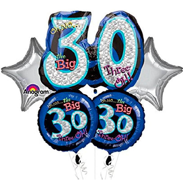 "Oh No! The Big 30" 18-Inch Cascade Centerpiece - Black Foil With Colorful Swirls & 30s For Birthday Table Decor - View #4