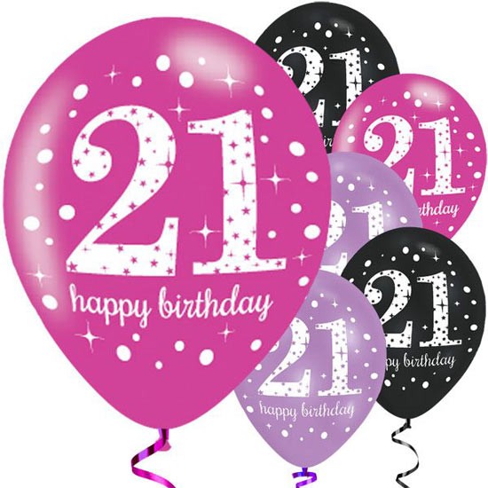 21st Birthday Pink Latex Balloons