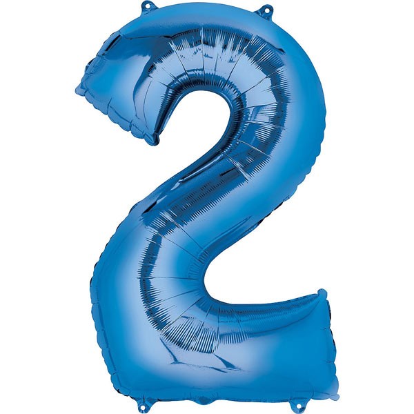 Number Two (2) Blue Foil Balloon 34 Inch