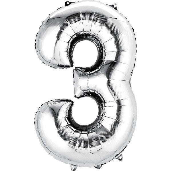 Number Three (3) Silver Super Shape Foil Balloon