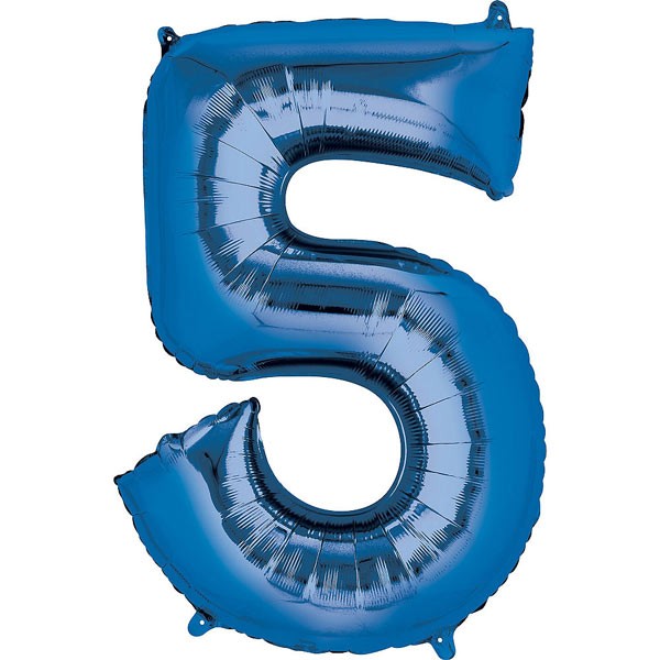 Number Five Blue Foil Balloon