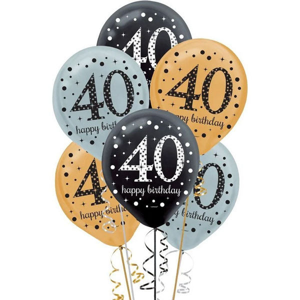 40th Sparkling Latex Balloons Pack Of 15