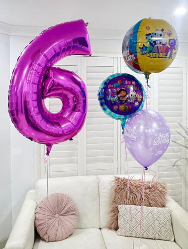 Gabby's Dollhouse Number And Foil Balloons Bouquet