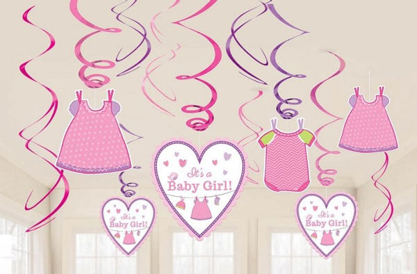 Its A Girl Baby Shower Swirl Decorations
