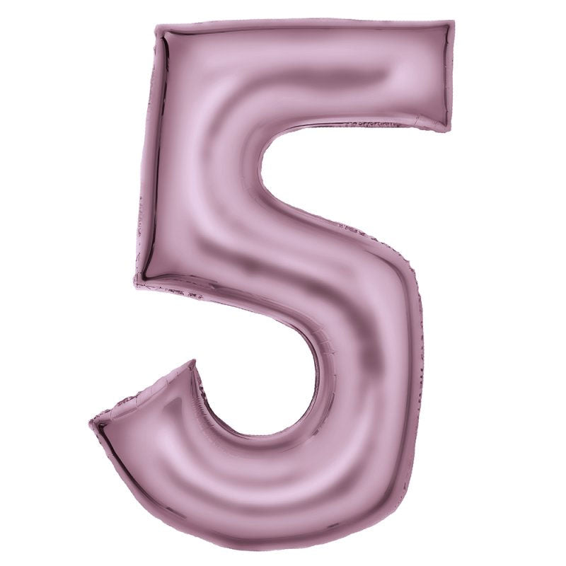 Number Five Pink Silk Lustre Super Shape Foil Balloon