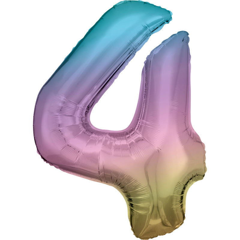 Number Four Pastel Rainbow Super Shape Foil Balloon