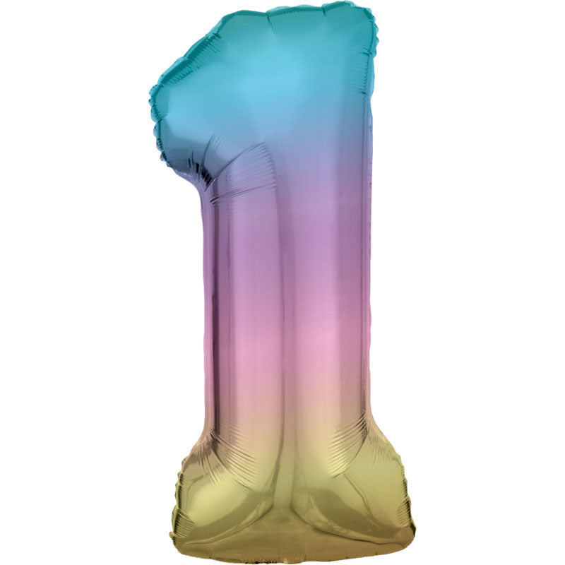 Number One Pastel Rainbow Super Shape Foil Balloon