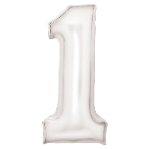 Number One White Silk Lustre Foil balloon