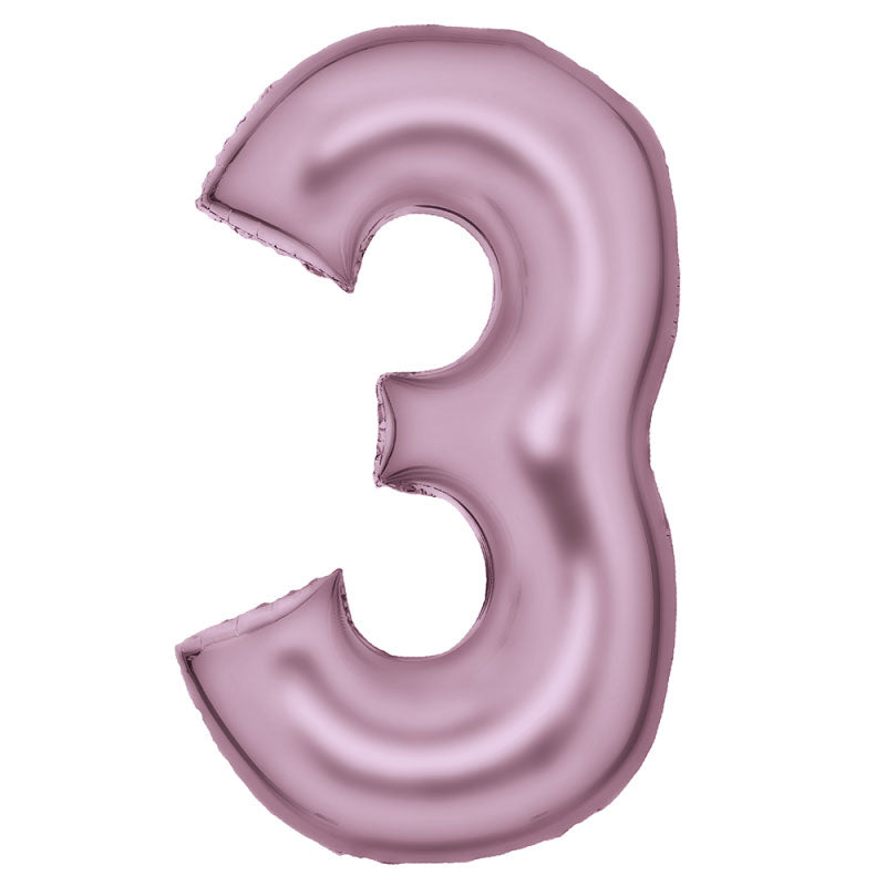 Number Three pink Silk Lustre Super Shape Foil Balloon