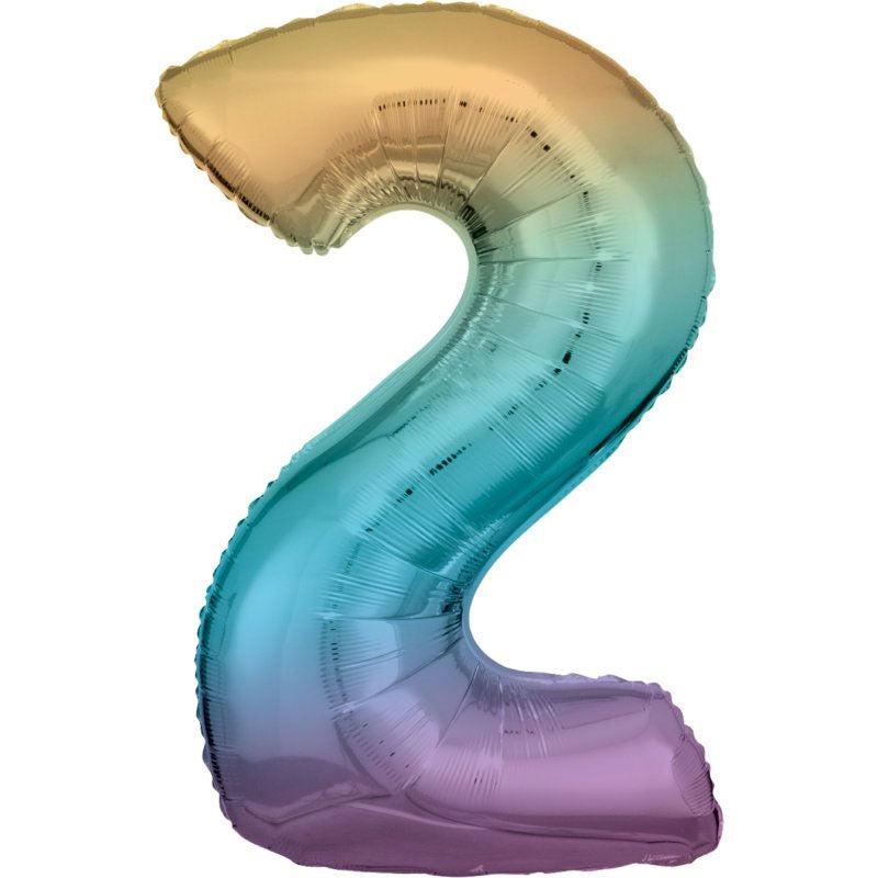 Number Two Pastel Rainbow Super Shape Foil Balloon