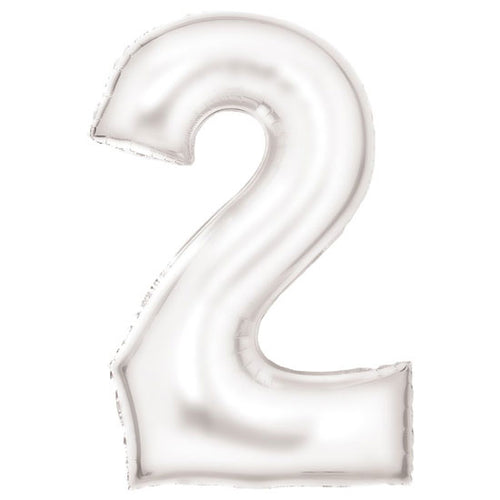 Number Two White Silk Lustre Foil Balloon