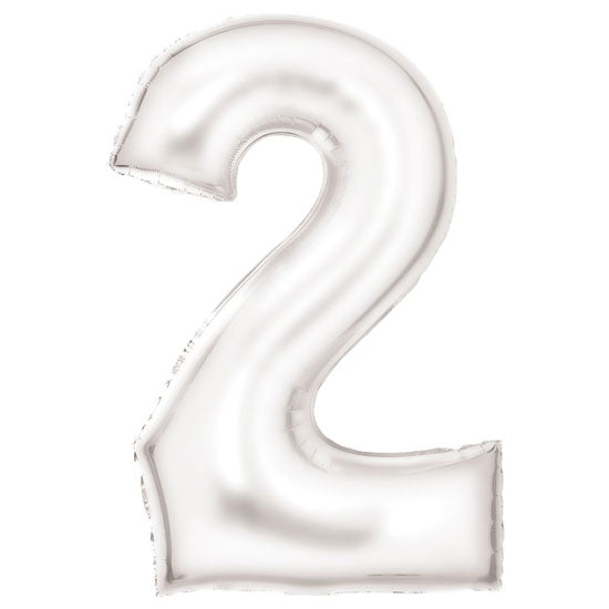 Number Two White Silk Lustre Foil Balloon