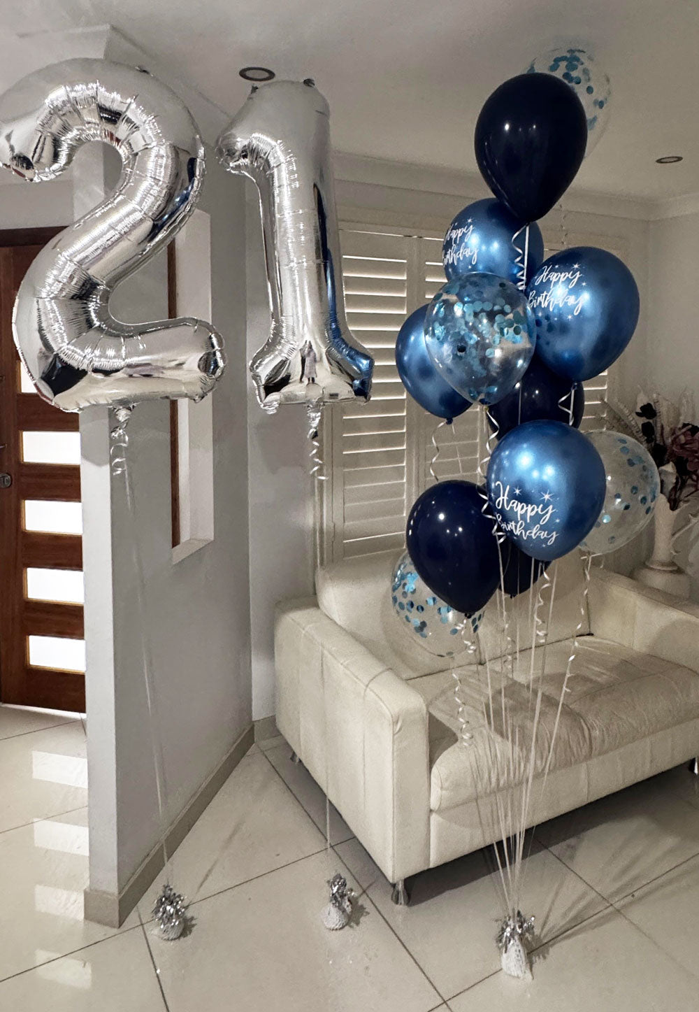 Twenty One Silver And Blue Latex Bouquet