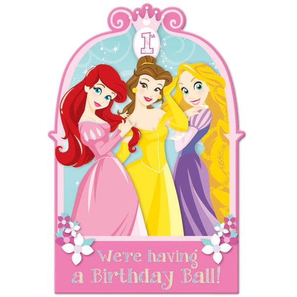 Disney Princess 1st Birthday Invitations