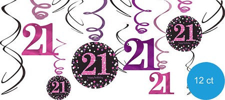 21st Pink Swirl Decorations