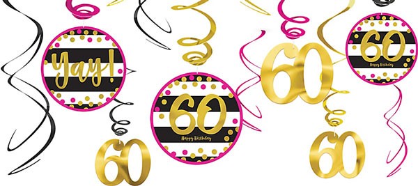 60th Birthday Pink And Gold Swirl Decorations
