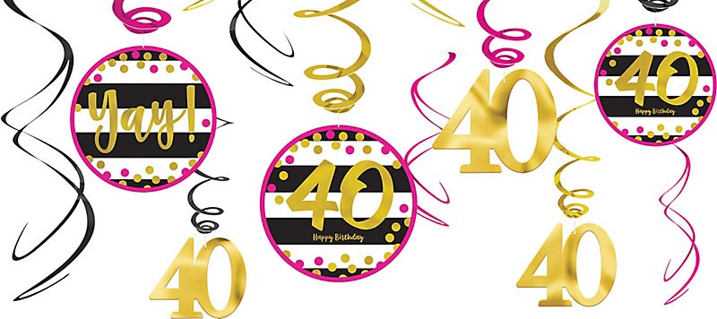 40th Pink And Gold Swirl Decorations