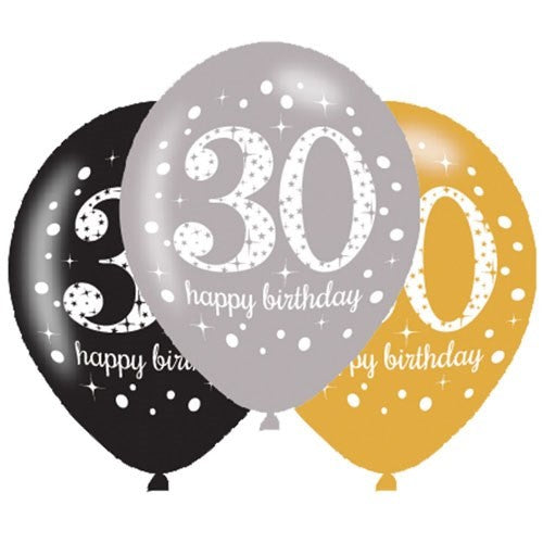 30th Birthday Sparkling Latex Balloons