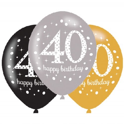 40th Birthday Latex Balloons Pack Of 6