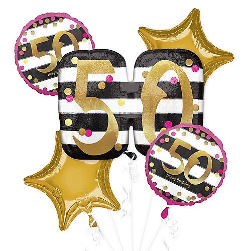 50th Birthday Pink and Gold Balloon Bouquet