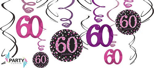 60th Birthday Pink Swirl Decorations