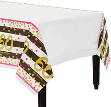 Load image into Gallery viewer, 60th Birthday Pink and Gold Table Cover
