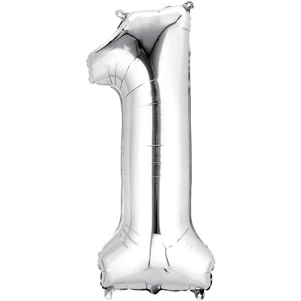 Number (1) One Silver Foil Balloon 34 Inch
