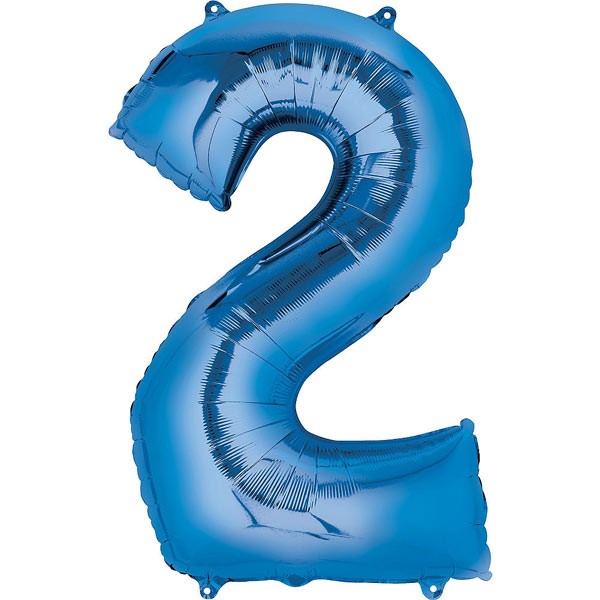 Number Two (2) Blue Foil Balloon 34 Inch