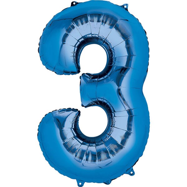 Number Three (3) Blue Foil Balloon 34 Inch