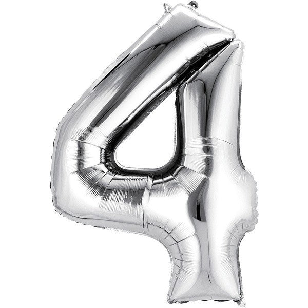 Silver Number Four (4) Foil Balloon 34 Inch