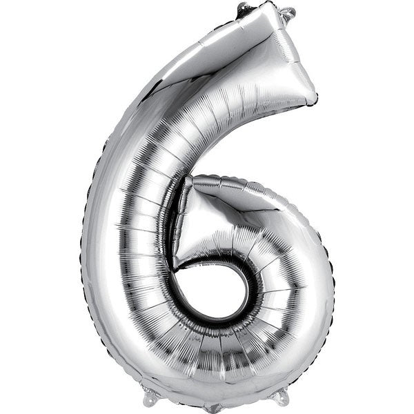 Silver Number Six (6) Foil Balloon