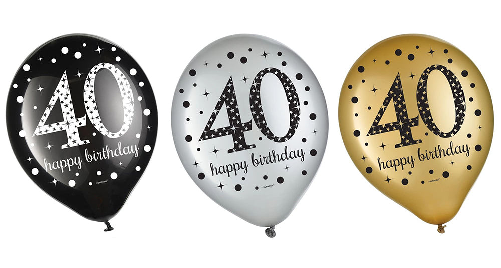 40th Sparkling Latex Balloons Pack Of 15