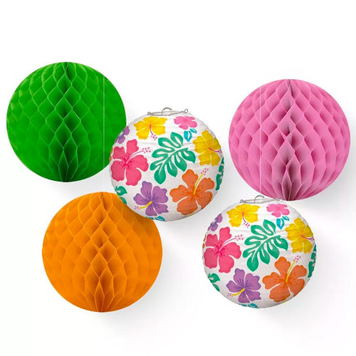 Hawaiian Luau Hibiscus Honeycomb Decorations